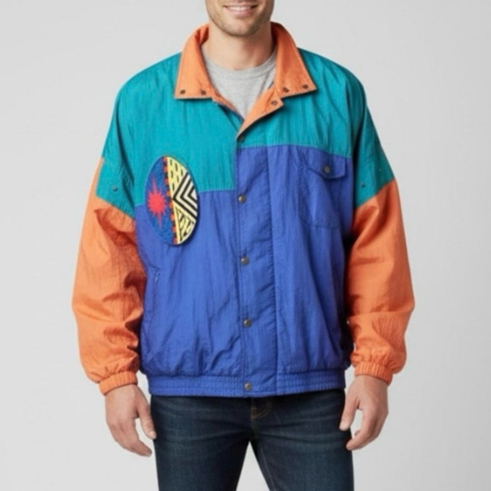 Costa Picante Spain Windbreaker Vintage Men’s Purple Orange Teal Nylon Jacket L